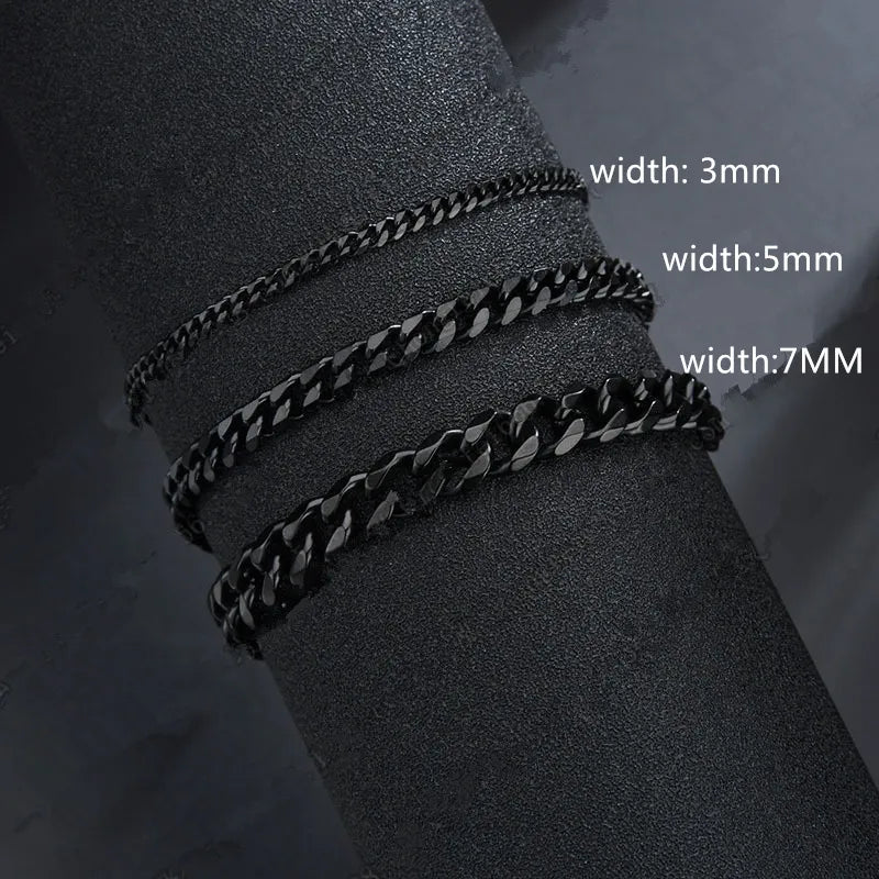 2022 nova moda cubana corrente masculina pulseira clássica de aço inoxidável 3/5/7mm largura corrente pulseira para homens feminino jóias presente