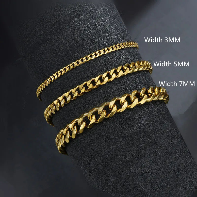 2022 nova moda cubana corrente masculina pulseira clássica de aço inoxidável 3/5/7mm largura corrente pulseira para homens feminino jóias presente