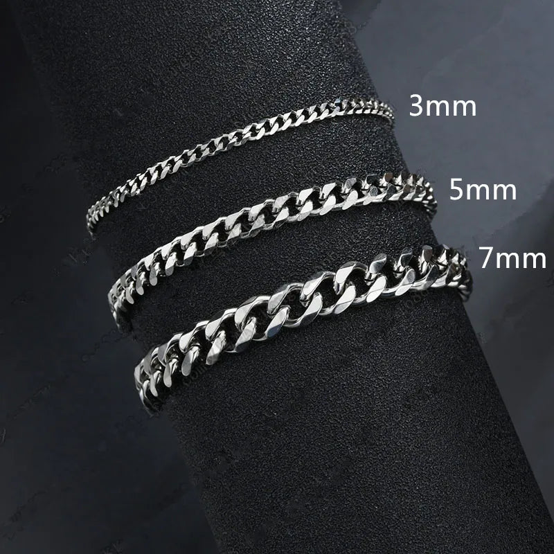 2022 nova moda cubana corrente masculina pulseira clássica de aço inoxidável 3/5/7mm largura corrente pulseira para homens feminino jóias presente