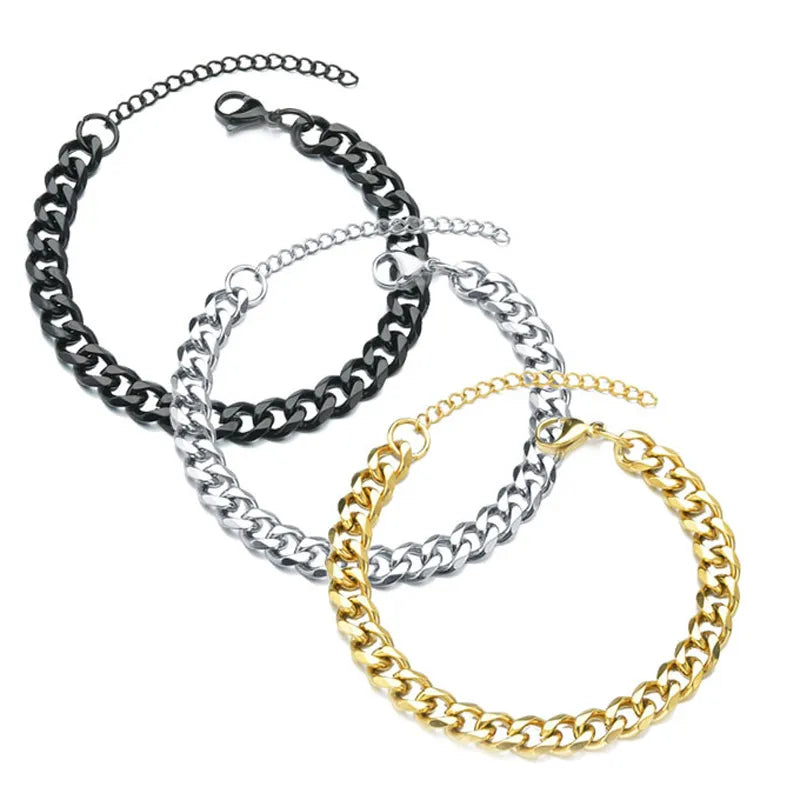 2022 nova moda cubana corrente masculina pulseira clássica de aço inoxidável 3/5/7mm largura corrente pulseira para homens feminino jóias presente