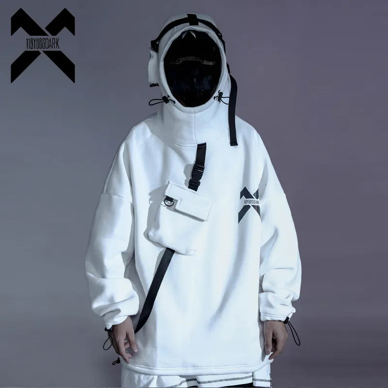 Techwear Hoodies with Ribbon Design / Hip Hop Streetwear Hoodie