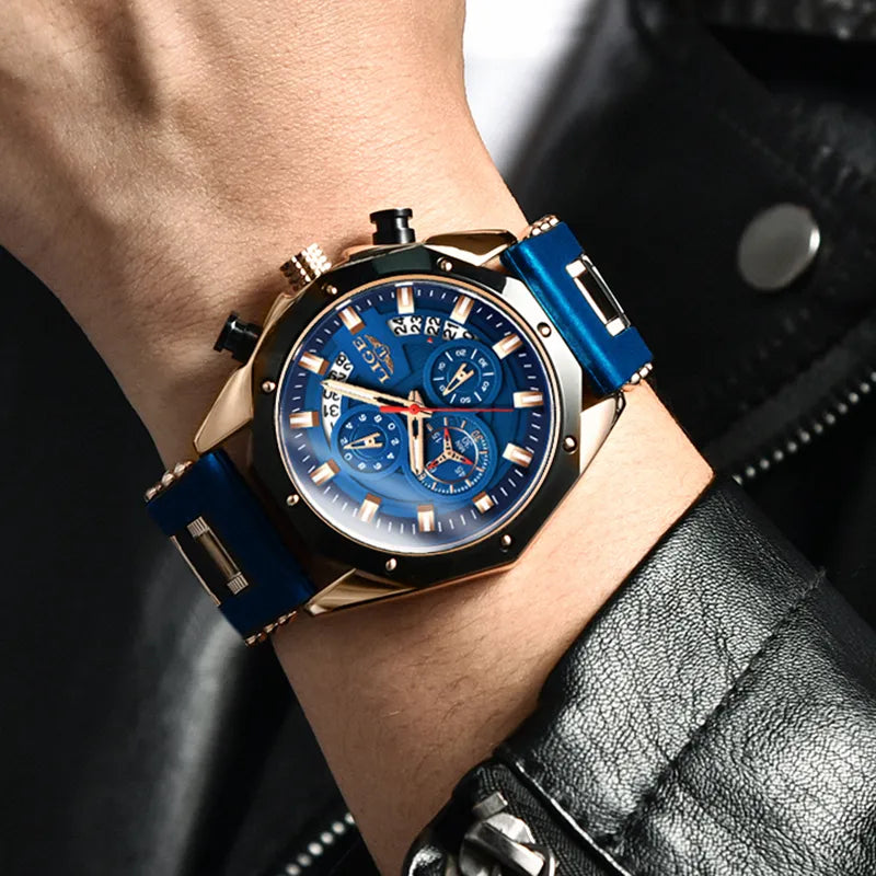 2023 LIGE Nova Moda Mens Relógios Top Marca de Luxo Silicone Relógio Esportivo Homens Quartzo Data Relógio de Pulso À Prova D 'Água Cronógrafo