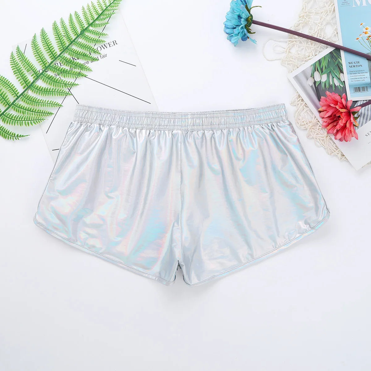 Mens Holographic Shiny Metallic Boxer Swimwear