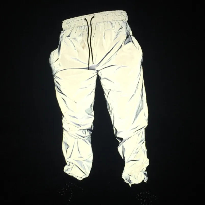 Pantalones de marca para hombre, pantalones reflectantes 3M fluorescentes 2023, pantalones de Hip Hop, pantalones deportivos informales con luz nocturna, pantalones de chándal para correr