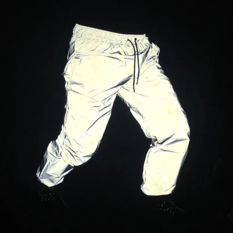 Pantalones de marca para hombre, pantalones reflectantes 3M fluorescentes 2023, pantalones de Hip Hop, pantalones deportivos informales con luz nocturna, pantalones de chándal para correr