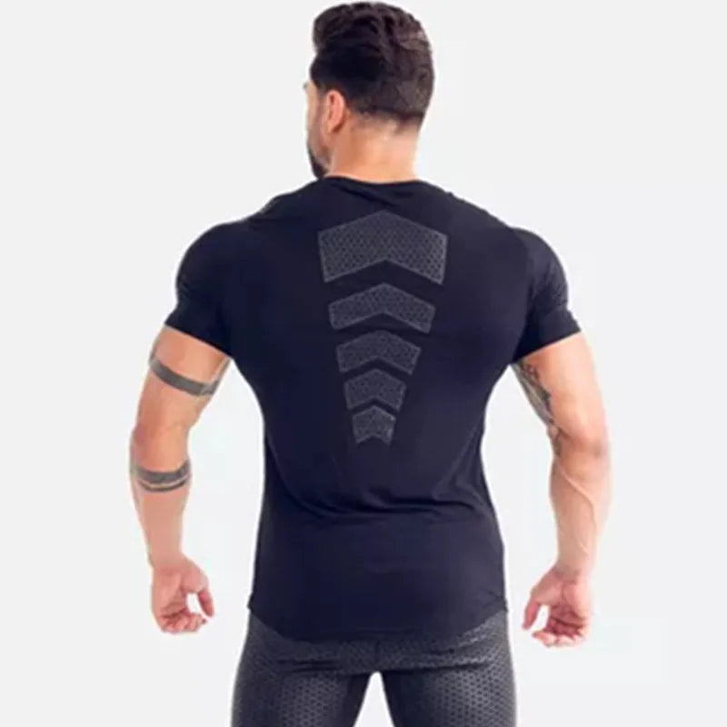 Camiseta de compresión de secado rápido para hombre, Camiseta corta ajustada para correr, deporte, gimnasio, Fitness, culturismo, entrenamiento, Tops negros, ropa