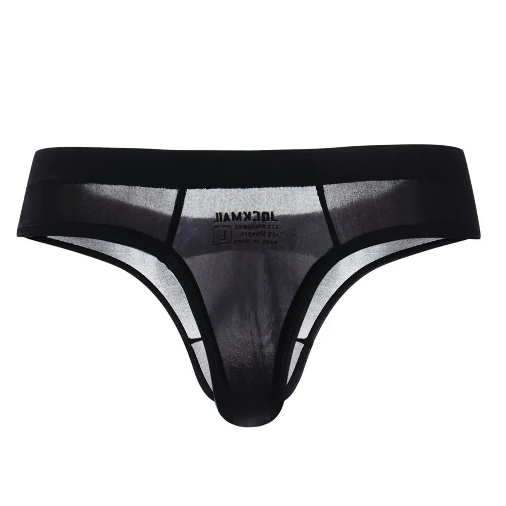 Transparente gelo seda ultra-fino tanga biquíni masculino roupa interior de náilon gay roupa interior sexy jockstrap g-string bikini briefs
