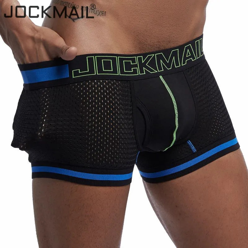 Marca JOCKMAIL, ropa interior Boxer para hombre, Boxers de malla transpirable para hombre, calzoncillos masculinos, bragas sexis de algodón, traje de hombre, bañadores, pantalón