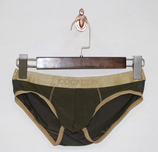 1 pçs marca cockcon net roupa interior masculina grenadine briefs gay roupa interior sexy modelo sólido roupa interior cinto de ouro