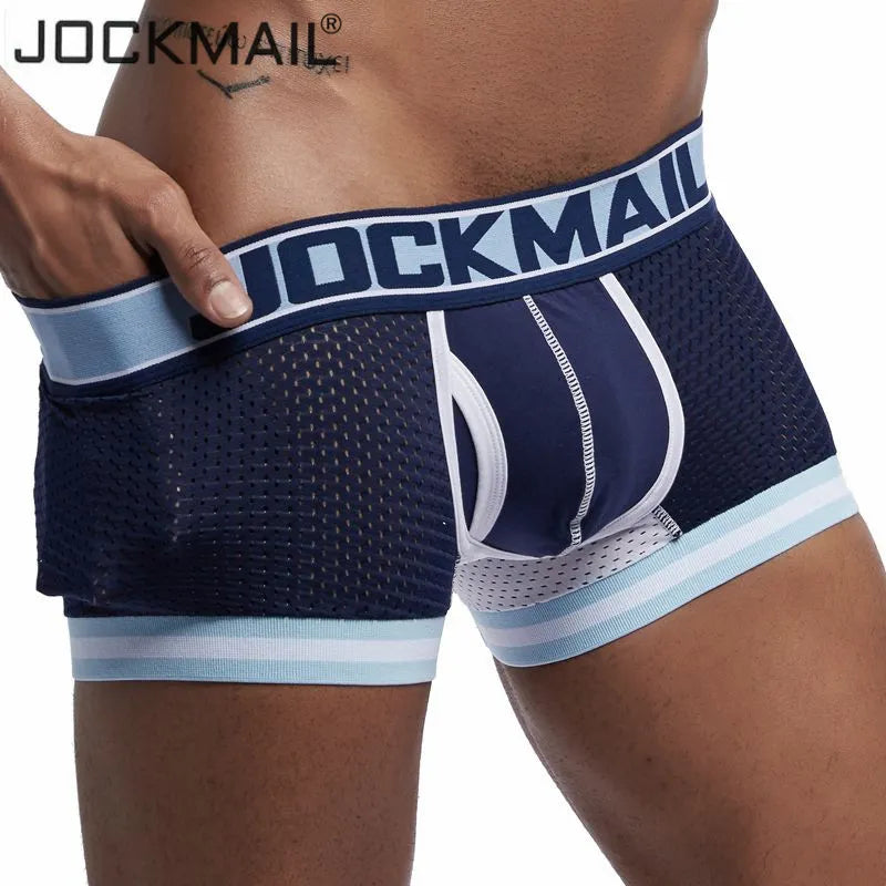 Marca JOCKMAIL, ropa interior Boxer para hombre, Boxers de malla transpirable para hombre, calzoncillos masculinos, bragas sexis de algodón, traje de hombre, bañadores, pantalón