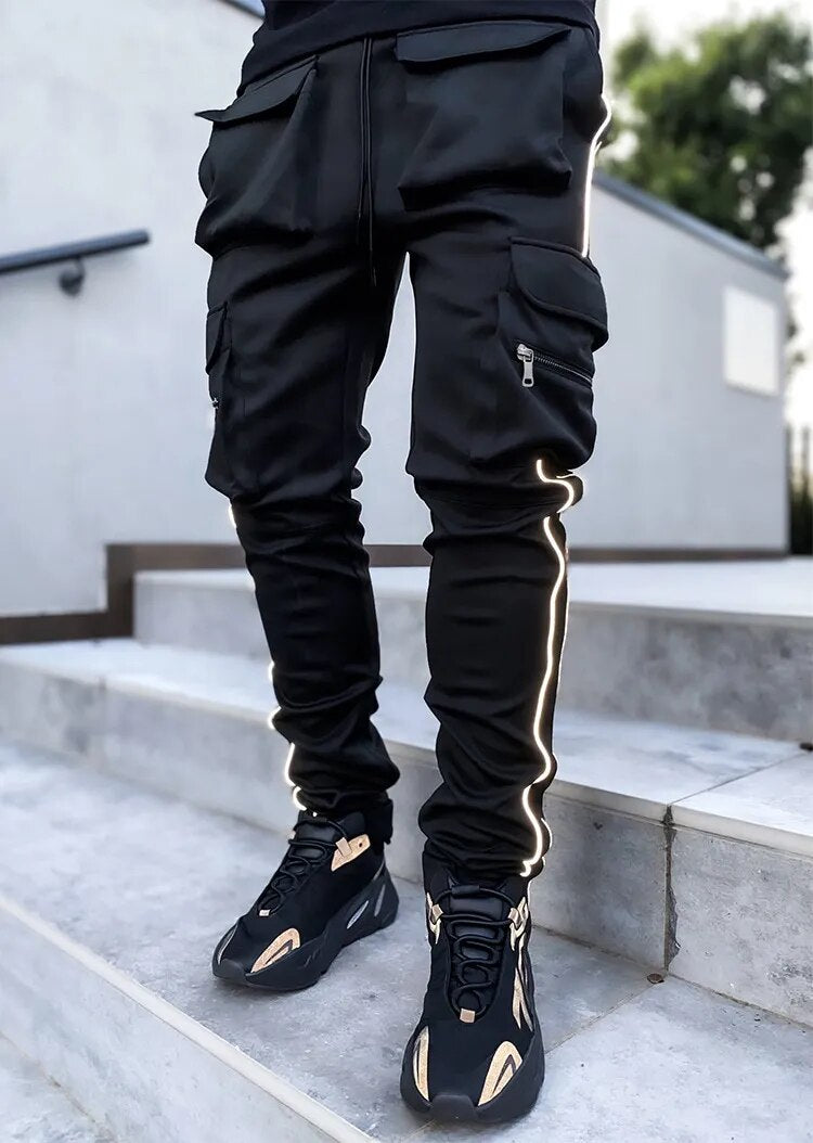 Pantalones cargo de marca de moda para hombre, pantalones deportivos nuevos de primavera y otoño y ocio, pantalones de entrenamiento para correr reflectantes nocturnos