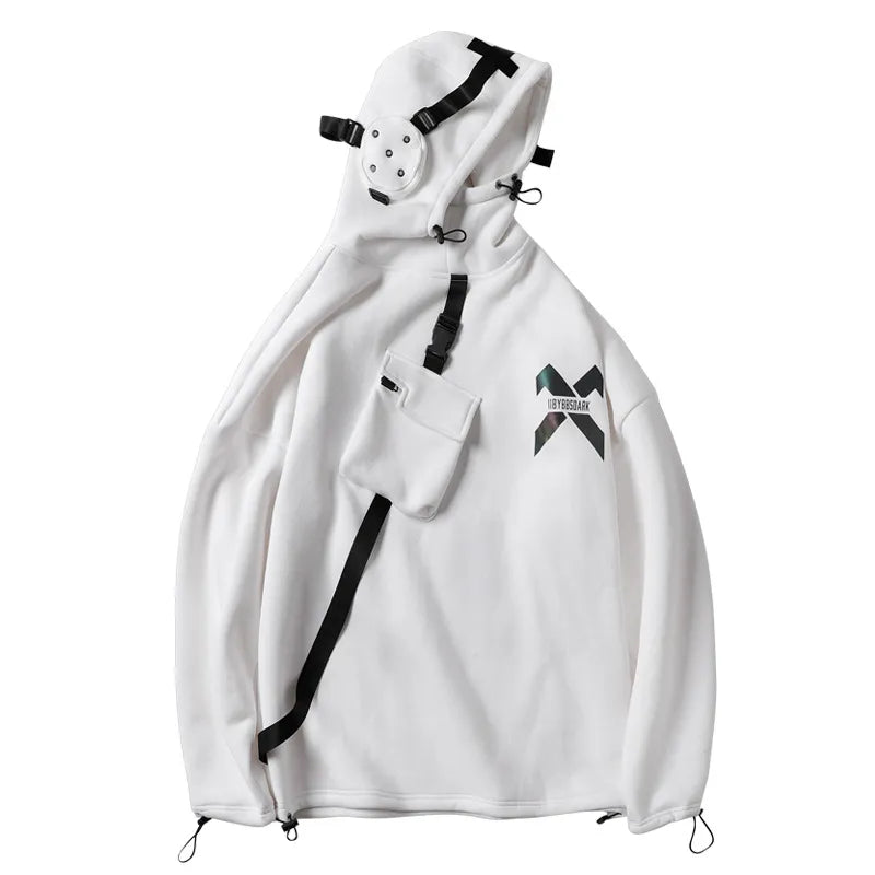 Techwear Hoodies with Ribbon Design / Hip Hop Streetwear Hoodie