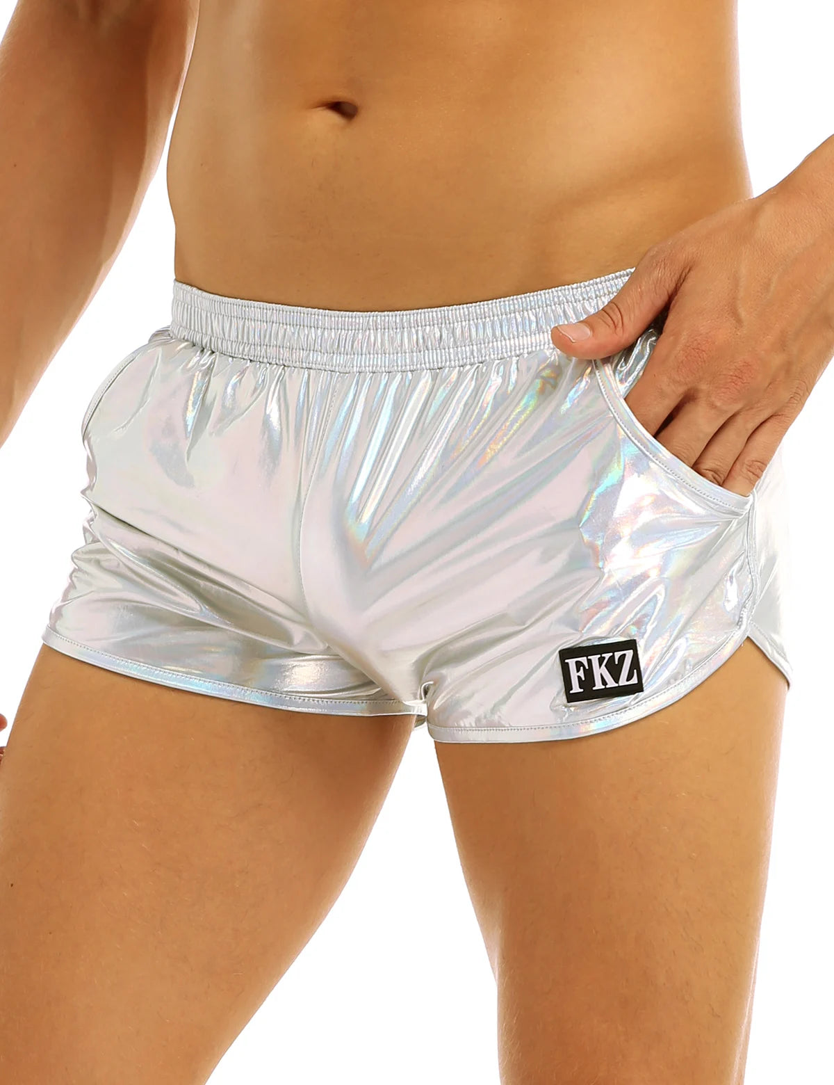 Mens Holographic Shiny Metallic Boxer Swimwear