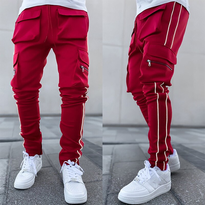 Pantalones cargo de marca de moda para hombre, pantalones deportivos nuevos de primavera y otoño y ocio, pantalones de entrenamiento para correr reflectantes nocturnos
