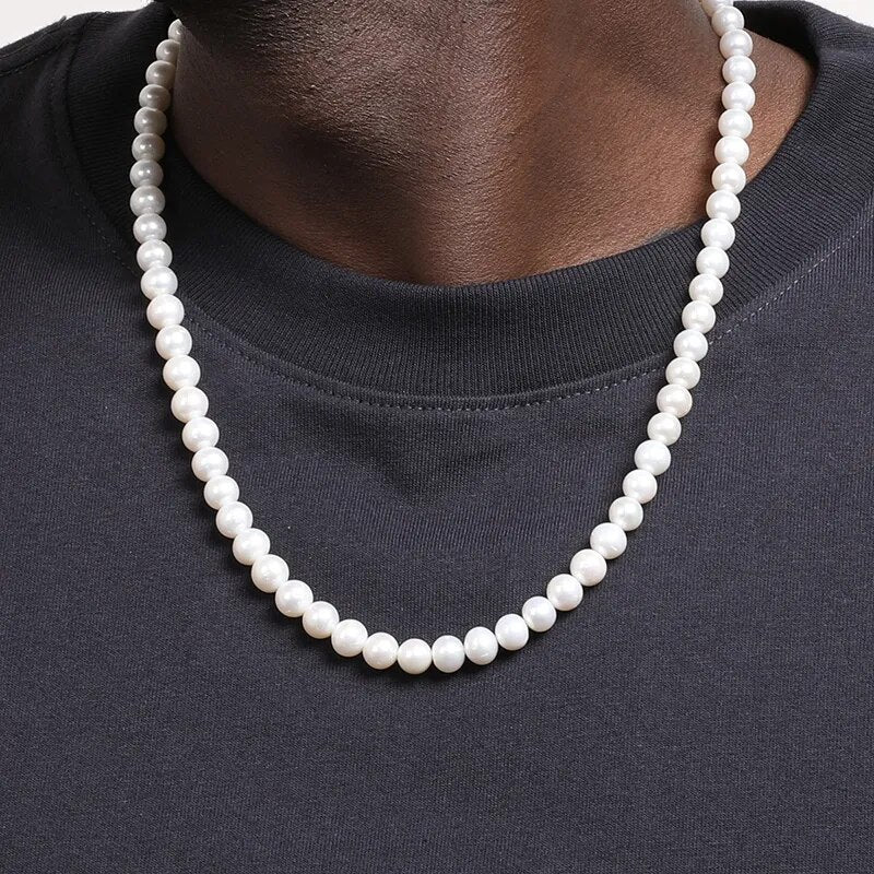 4/6/8/10mm contas na moda imitação de pérolas colar para homens feitos à mão clássico colar de pérolas gargantilha para homens mulheres jóias presente