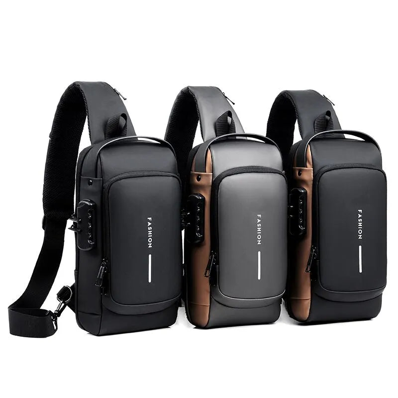 Bandolera Oxford antirrobo resistente al agua con USB para hombre, bandolera multifunción, bandolera de viaje corta, paquete de pecho para hombre