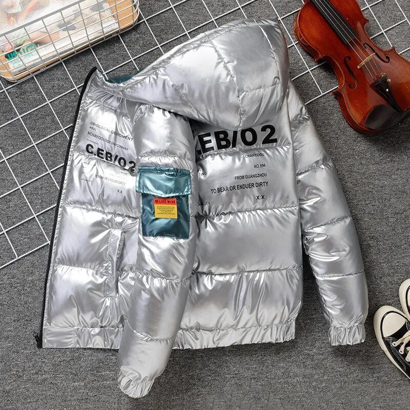 Parka impermeable para hombre, abrigo cálido de invierno, Parkas gruesas con cremallera, chaquetas brillantes informales para hombre 2022