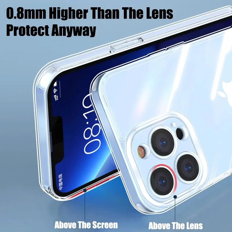Funda transparente para teléfono iPhone 12 13 Pro Max Mini, funda trasera de silicona suave para iPhone 11 14 Pro XS Max XR X 8 7 15 Plus