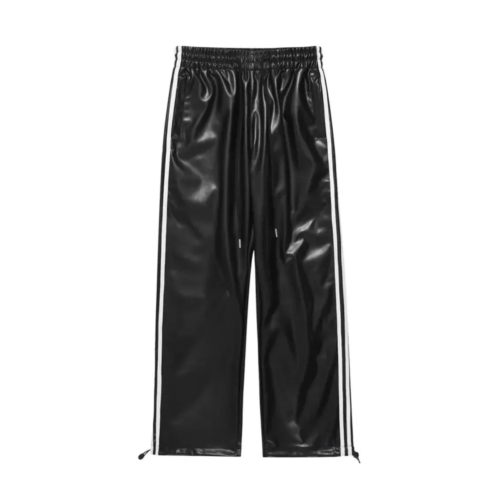 2023 nova primavera outono masculino solto em linha reta casual esfregar sentido calças esportivas de perna larga estilo de rua alta calças de couro