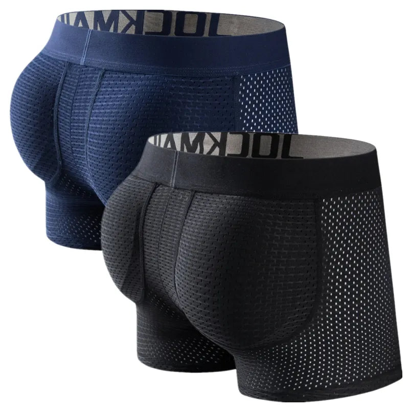 Jockmail 2 uds hombres Boxer acolchado ropa interior Gay Cuecas Sexy glúteos levantador malla trasero agrandar Push Up bolsa calzoncillos Hombre