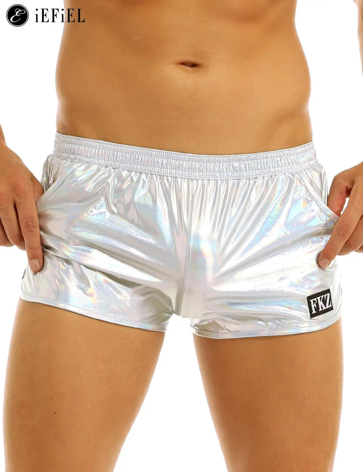 Mens Holographic Shiny Metallic Boxer Swimwear