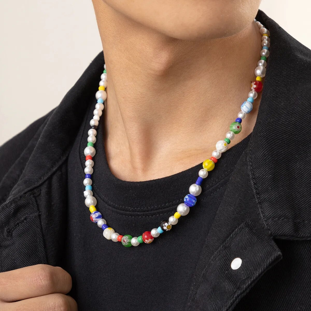 Ccb e imitação de pérolas gargantilha colar masculino na moda frisado corrente colar 2023 moda jóias no pescoço acessórios masculino