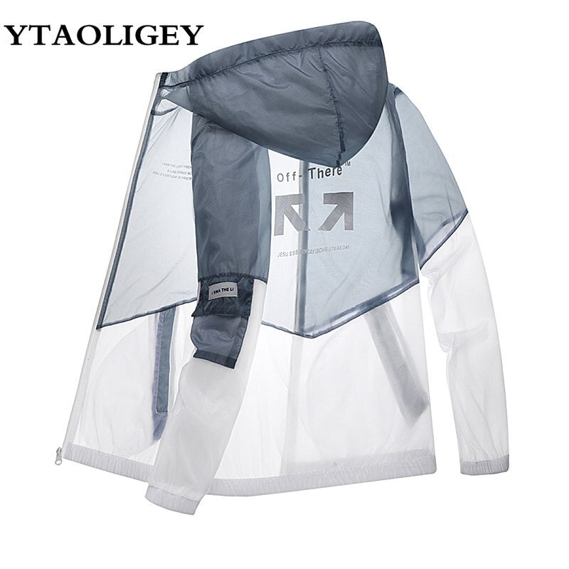 Abrigos de piel con protección UV para hombre, cortavientos fino con protector solar, chaqueta transpirable con cremallera y capucha, ropa de moda para hombre 2023
