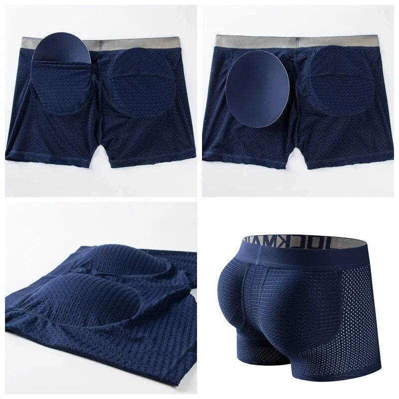 Jockmail 2 uds hombres Boxer acolchado ropa interior Gay Cuecas Sexy glúteos levantador malla trasero agrandar Push Up bolsa calzoncillos Hombre