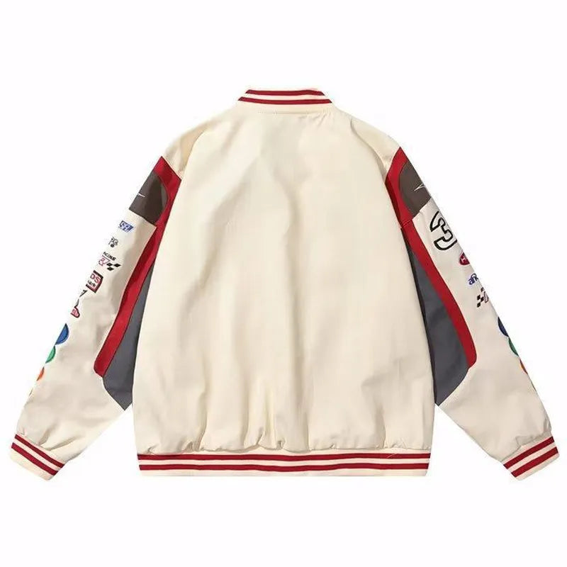 Chaqueta Bomber para hombre y mujer, abrigo de béisbol holgado con bordado de M &amp; M de Hip Hop para motocicleta, prendas de vestir universitarias de carreras callejeras informales de alta calidad