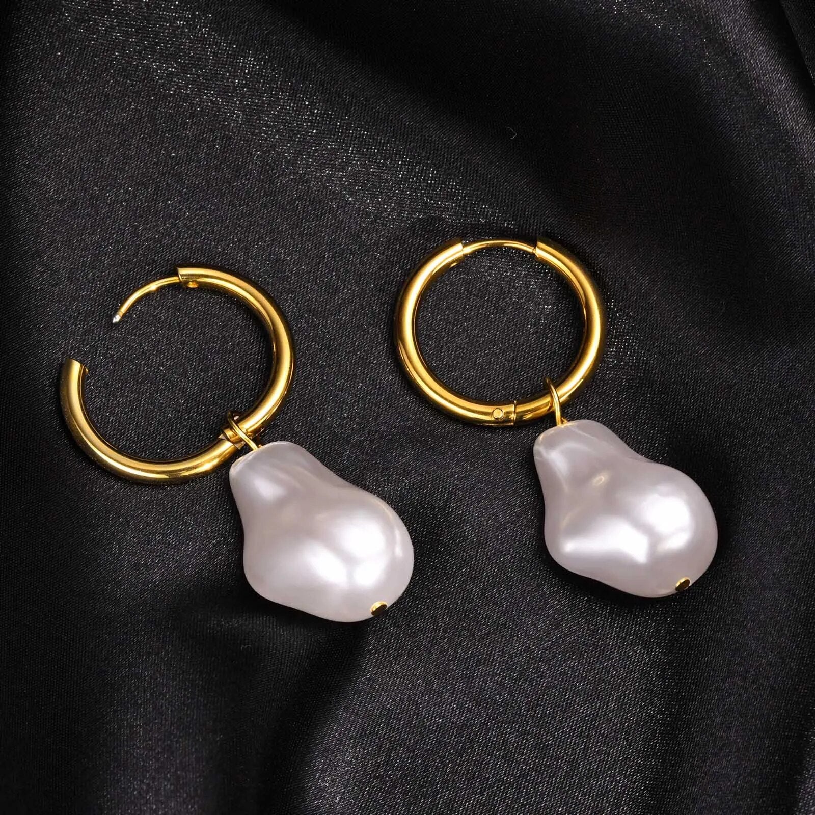 Pendientes de perlas barrocas, pendientes de aro de perlas de imitación, pendientes de perlas irregulares gruesos para hombres y mujeres