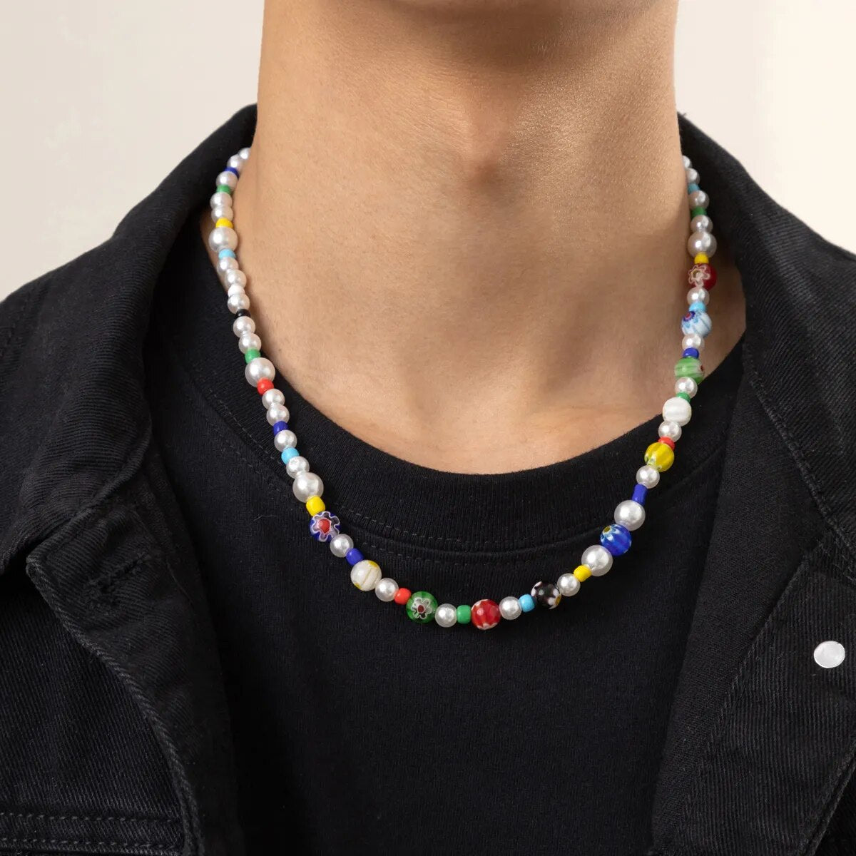 Ccb e imitação de pérolas gargantilha colar masculino na moda frisado corrente colar 2023 moda jóias no pescoço acessórios masculino