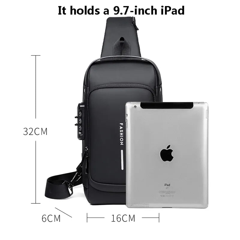 Bandolera Oxford antirrobo resistente al agua con USB para hombre, bandolera multifunción, bandolera de viaje corta, paquete de pecho para hombre