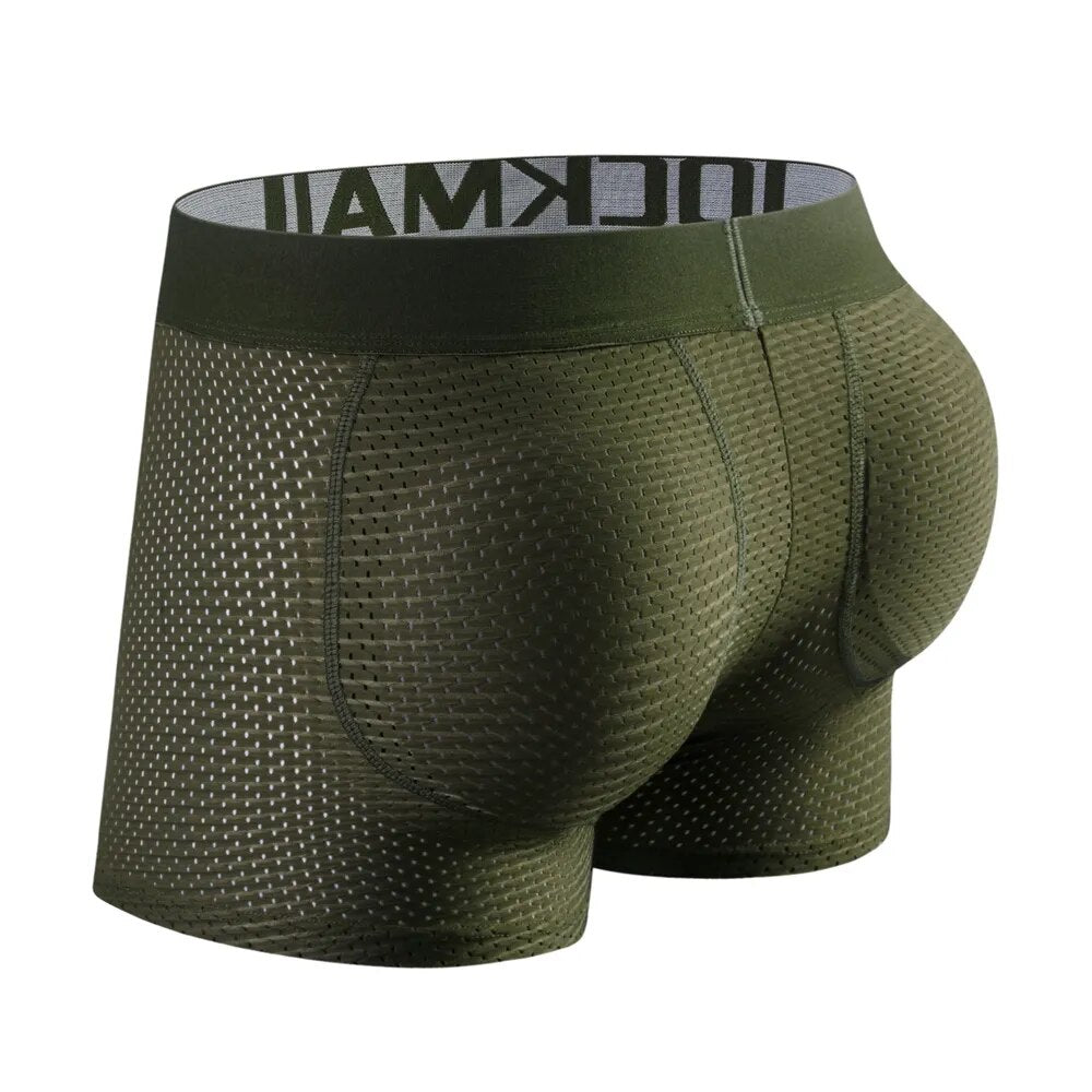 Jockmail 2 uds hombres Boxer acolchado ropa interior Gay Cuecas Sexy glúteos levantador malla trasero agrandar Push Up bolsa calzoncillos Hombre