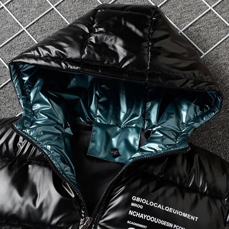 Parka impermeable para hombre, abrigo cálido de invierno, Parkas gruesas con cremallera, chaquetas brillantes informales para hombre 2022