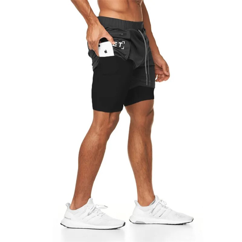 2022 shorts esportivos masculinos shorts de corrida de dois andares 2 em 1 praia bottoms verão ginásio treinamento de fitness jogging calças curtas