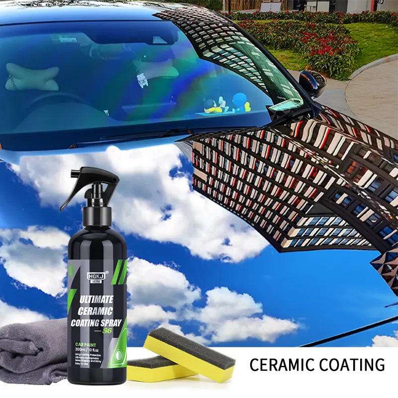 Revestimiento cerámico para pintura de coche HGKJ S6, aerosol de cera para cristal, polímero líquido Nano hidrofóbico, oleofóbico, antilluvia, cuidado del coche
