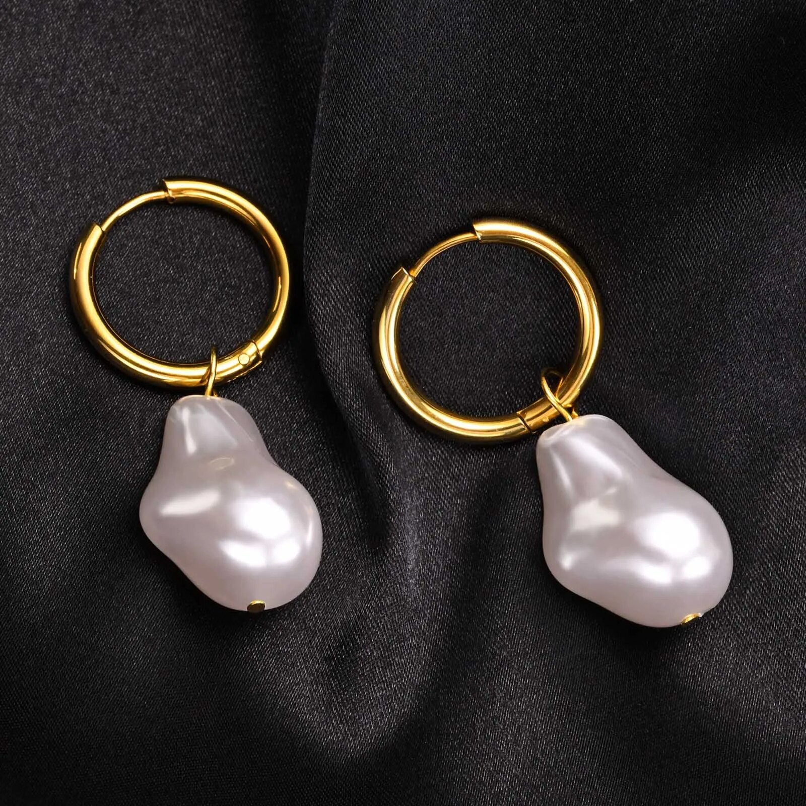 Pendientes de perlas barrocas, pendientes de aro de perlas de imitación, pendientes de perlas irregulares gruesos para hombres y mujeres