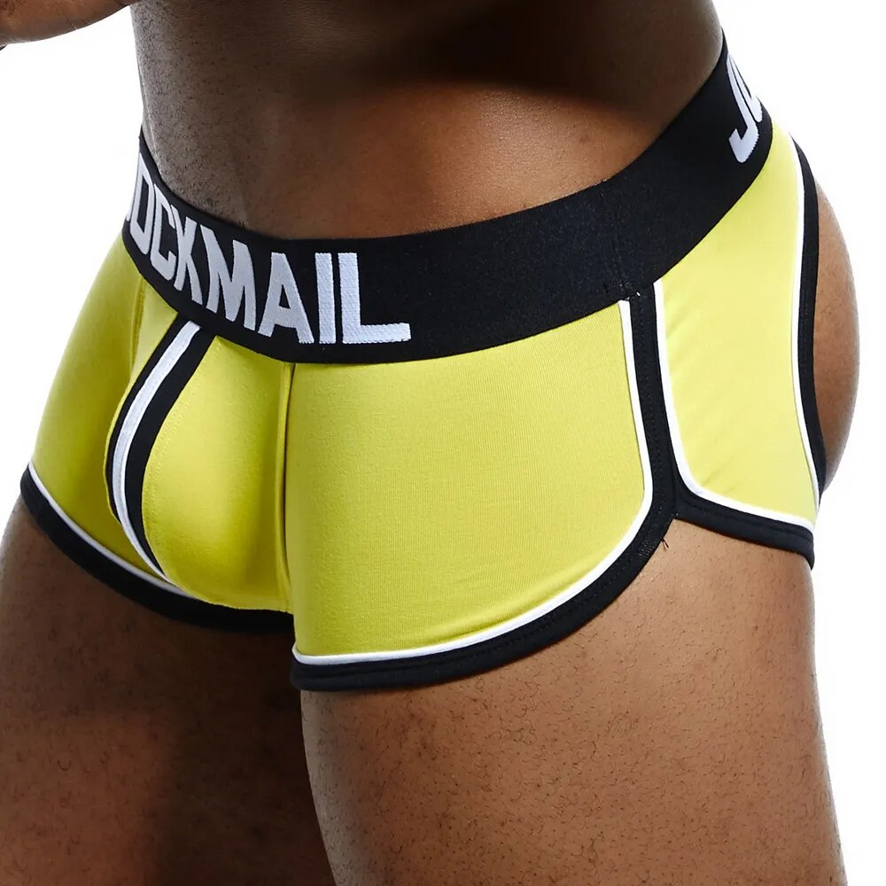 JOCKMAIL marca hombres ropa interior Boxer shorts espalda descubierta nalgas algodón Sexy espalda abierta hombre Gay calzoncillos suspensorio cuecas sissy baúl