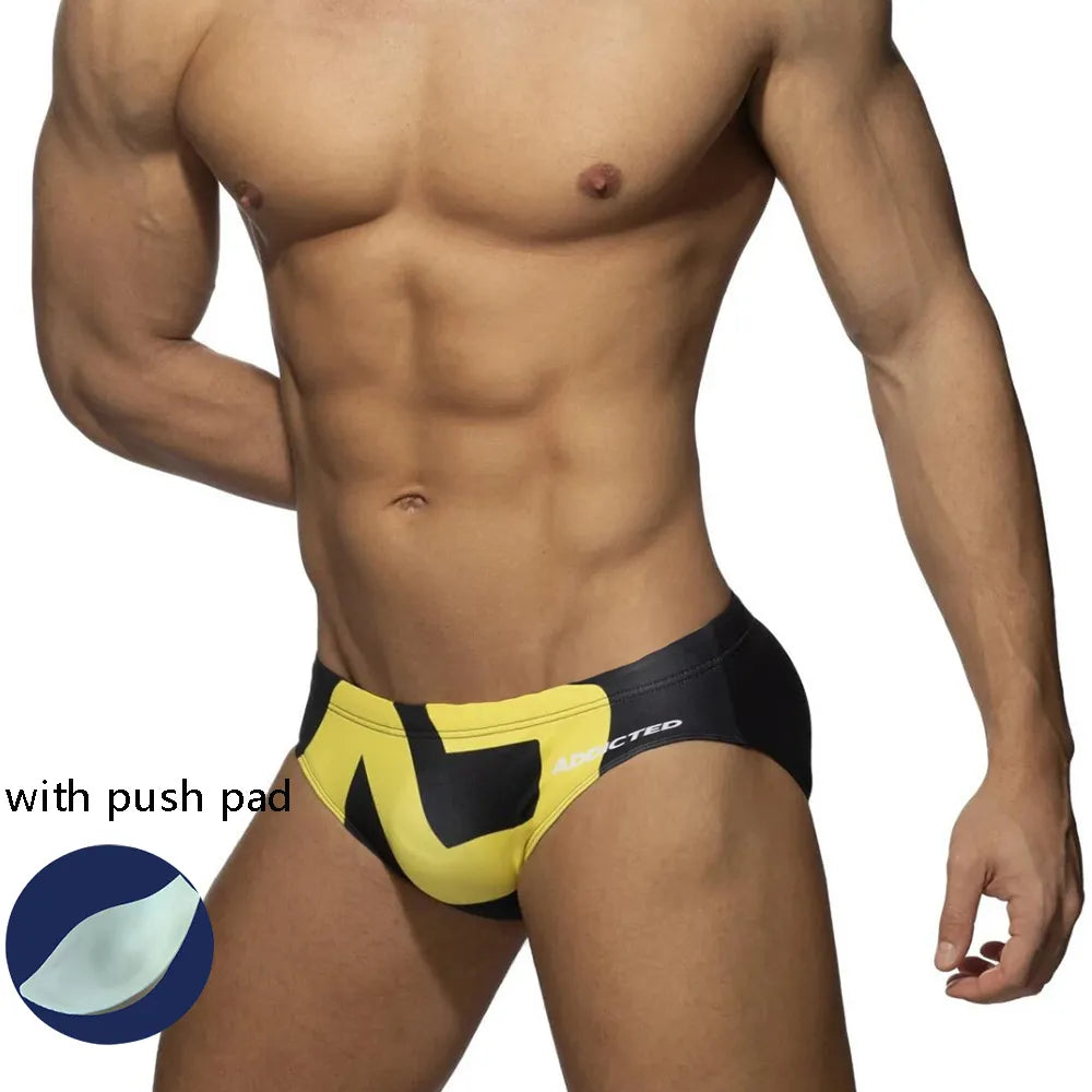 Impressão de roupa de banho masculina 2020 sexy verão maiô briefs cintura baixa bulge beach wear moda curto esporte homme nadar