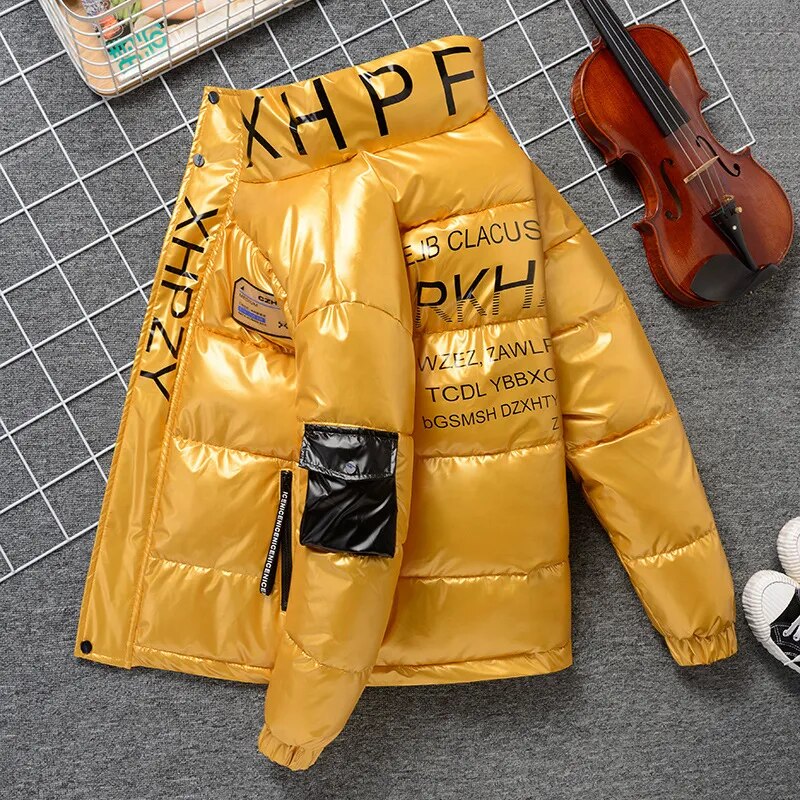Parka impermeable para hombre, abrigo cálido de invierno, Parkas gruesas con cremallera, chaquetas brillantes informales para hombre 2022