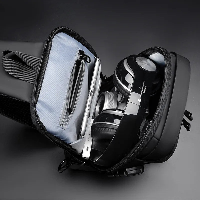 Bandolera Oxford antirrobo resistente al agua con USB para hombre, bandolera multifunción, bandolera de viaje corta, paquete de pecho para hombre