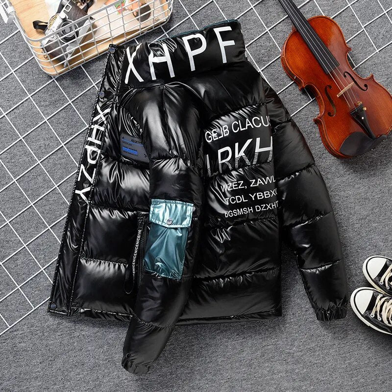 Parka impermeable para hombre, abrigo cálido de invierno, Parkas gruesas con cremallera, chaquetas brillantes informales para hombre 2022