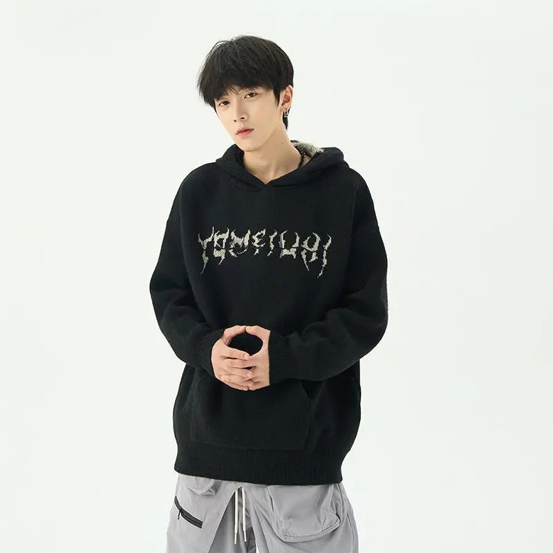 Suéteres holgados con capucha para hombre en invierno, suéter de punto americano, vibe de puerto, suéter para amantes de la calle, top de tendencia para pequeñas multitudes
