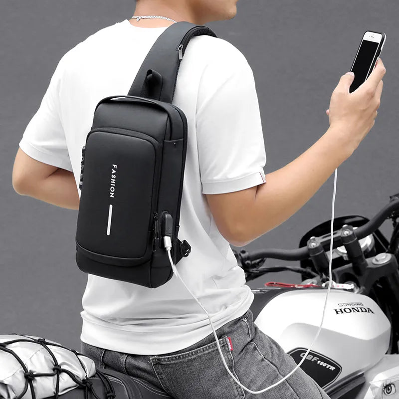 Bandolera Oxford antirrobo resistente al agua con USB para hombre, bandolera multifunción, bandolera de viaje corta, paquete de pecho para hombre